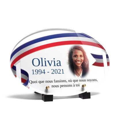 Plaque funéraire bandeau-bleu-blanc-rouge-forme-ovale 3 Plaquedeces.fr
