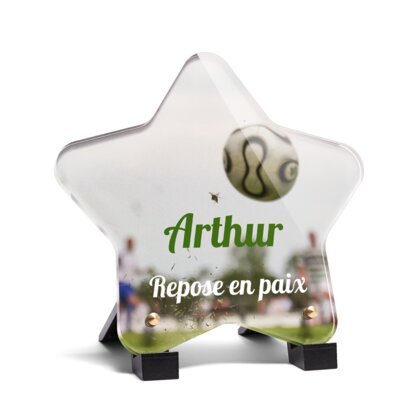 Plaque funéraire ballon-de-football-forme-etoile 25 Plaquedeces.fr

