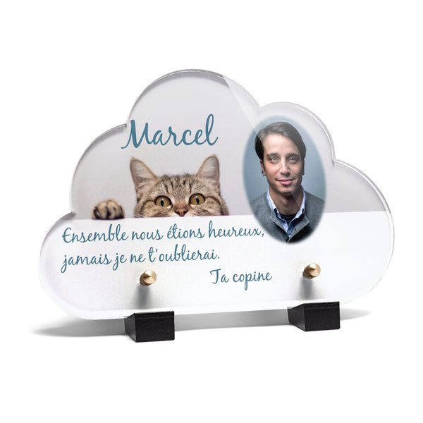 Plaque funéraire chat-qui-se-cache-forme-nuage 12 Plaquedeces.fr
