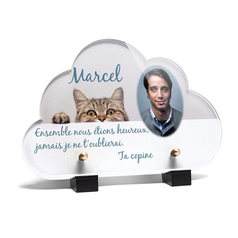 Plaque funéraire chat-qui-se-cache-forme-nuage 12 Plaquedeces.fr
