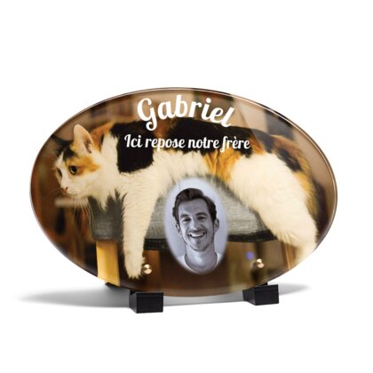 Plaque funéraire chat-qui-sallonge-forme-ovale 8 Plaquedeces.fr
