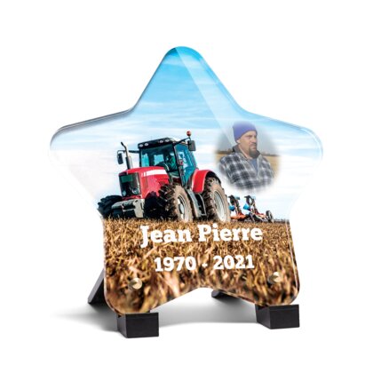 Plaque funéraire tracteur-au-champ-forme-etoile 16 Plaquedeces.fr
