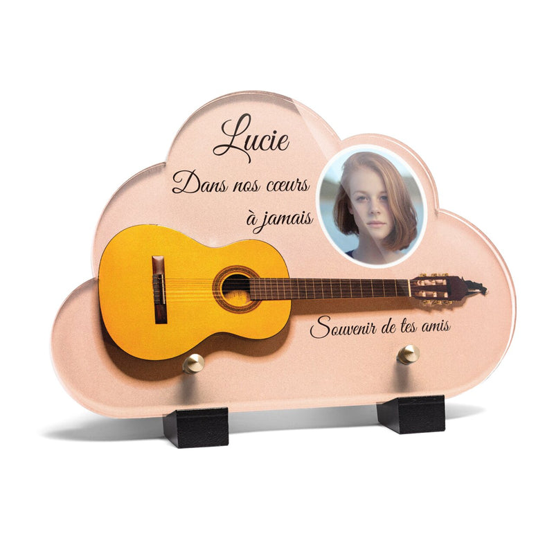 Plaque funéraire guitare-jaune-sur-fond-rose-forme-nuage 17 Plaquedeces.fr
