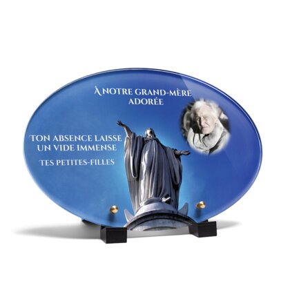 Plaque funéraire vierge-marie-statue-forme-ovale 11 Plaquedeces.fr

