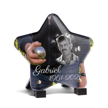 Plaque funéraire boule-de-petanque-forme-etoile 15 Plaquedeces.fr
