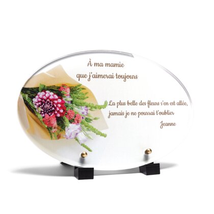 Plaque funéraire bouquet-garni-forme-ovale 24 Plaquedeces.fr
