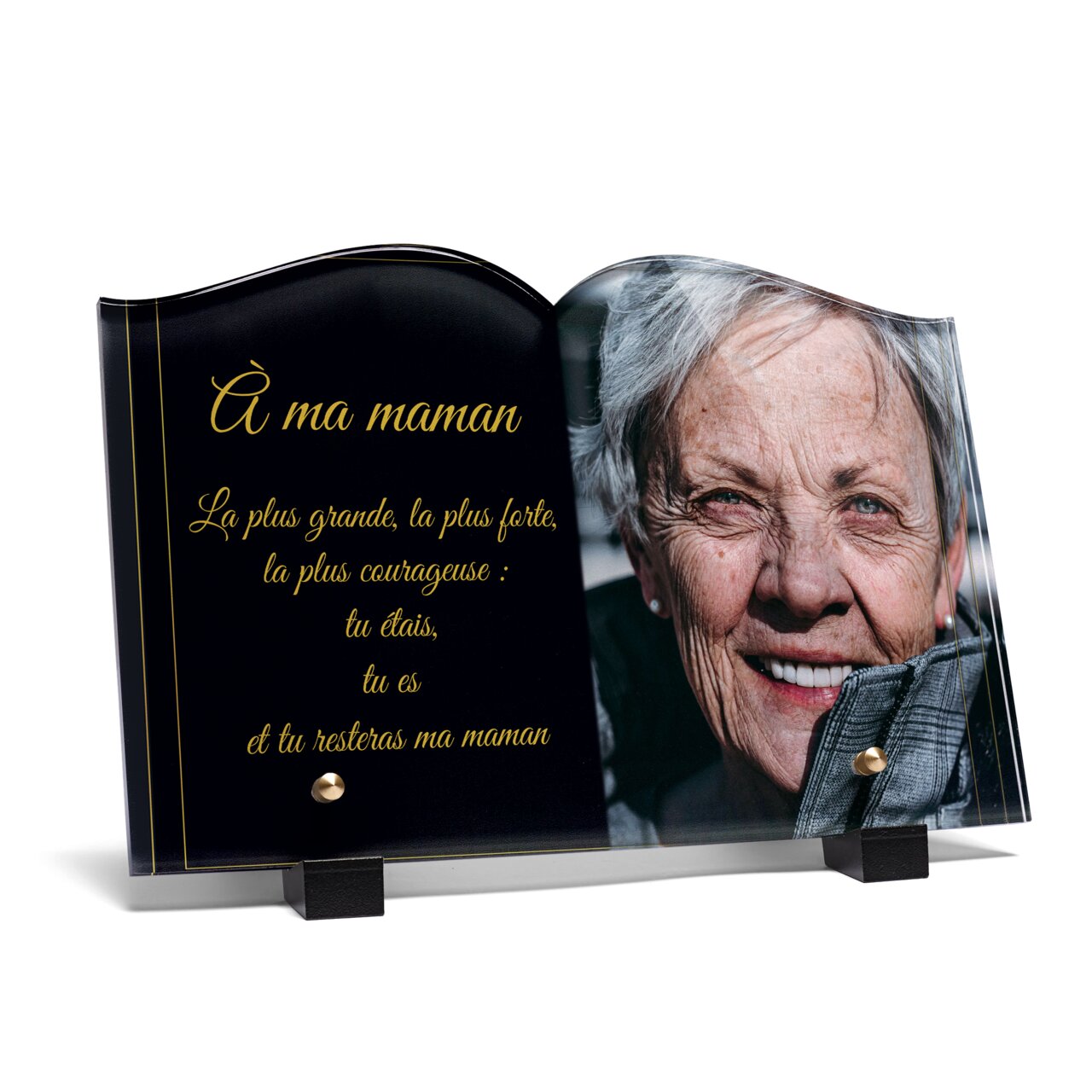 Photo portrait sur plaque funéraire en aluminium - Plaque funéraire  personnalisée – Deuil fleuri