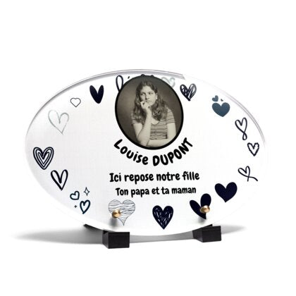 Plaque funéraire cadre-coeurs-forme-ovale 16 Plaquedeces.fr
