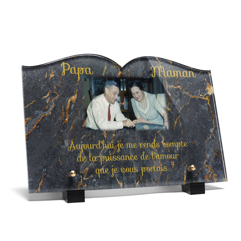 Plaque funéraire livre-marbre-noir-et-or-forme-livre 29 Plaquedeces.fr
