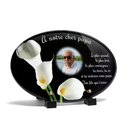 Plaque funéraire arum-blanc-forme-ovale 2 Plaquedeces.fr
