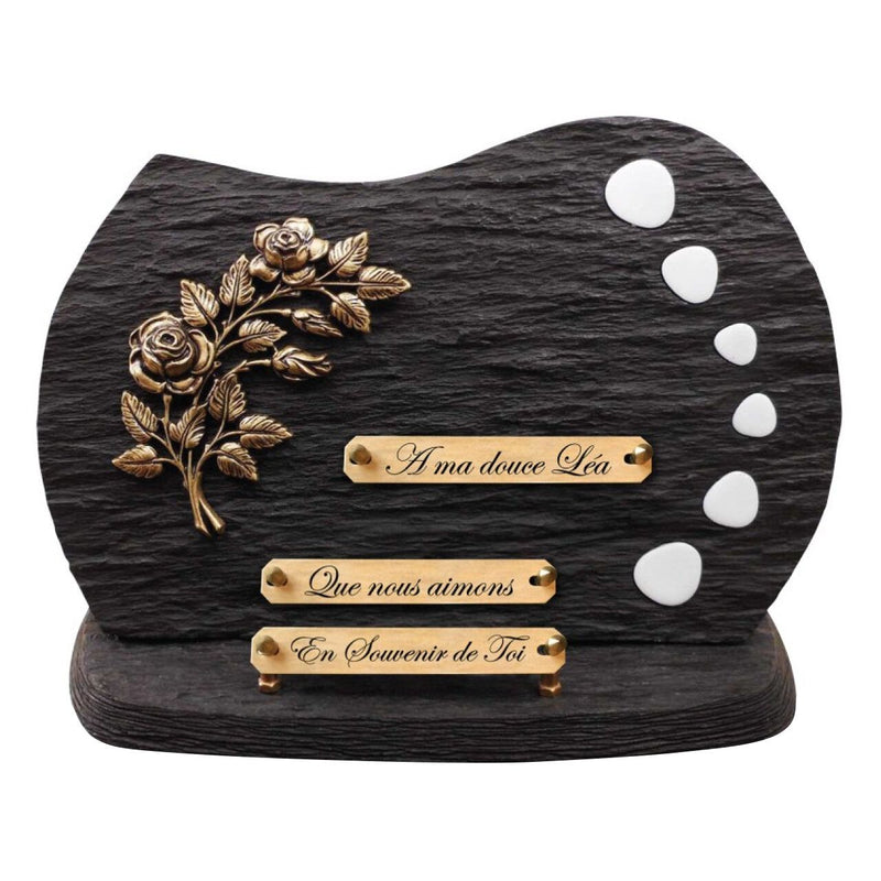 Plaque funéraire petits-galets-blancs-sur-socle 24 Plaquedeces.fr
