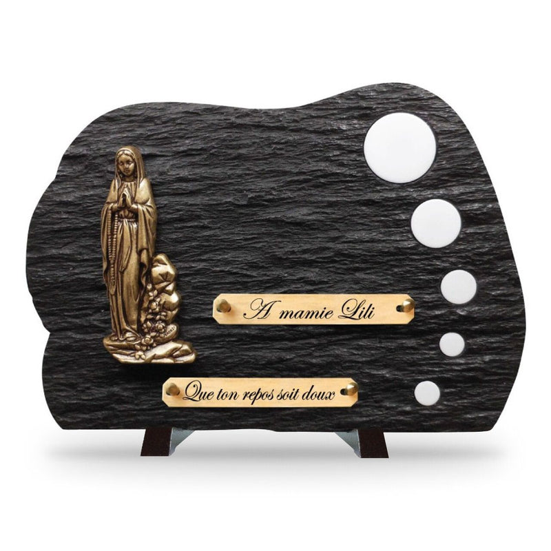 Plaque funéraire galets-blancs-vierge-marie 1 Plaquedeces.fr
