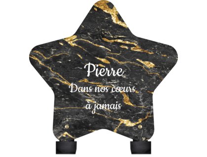 Plaque funéraire livre-marbre-noir-et-or-forme-etoile 1 Plaquedeces.fr
