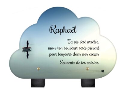Plaque funéraire peche-en-bateau-forme-nuage 21 Plaquedeces.fr

