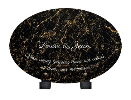 Plaque funéraire livre-marbre-noir-et-or-forme-ovale 7 Plaquedeces.fr
