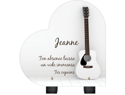 Plaque funéraire guitare-acoustique-blanche-forme-coeur 23 Plaquedeces.fr
