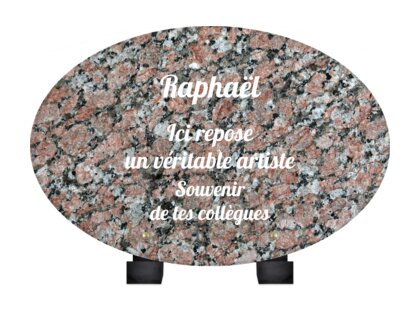 Plaque funéraire livre-granit-rose-forme-ovale 9 Plaquedeces.fr
