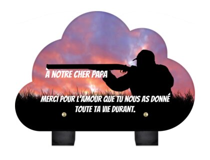 Plaque funéraire chasseur-sous-ciel-rouge-forme-nuage 28 Plaquedeces.fr
