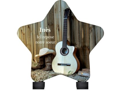 Plaque funéraire guitare-classique-forme-etoile 24 Plaquedeces.fr
