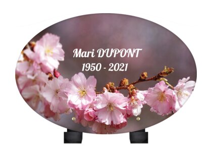 Plaque funéraire fleurs-de-cerisier-forme-ovale 17 Plaquedeces.fr
