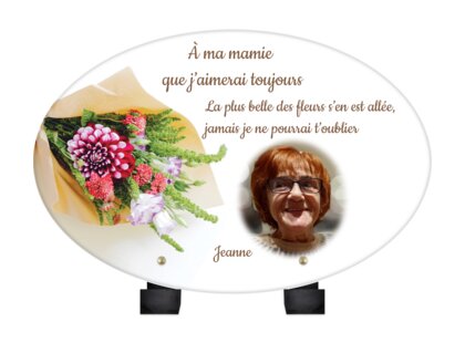 Plaque funéraire bouquet-garni-forme-ovale 24 Plaquedeces.fr
