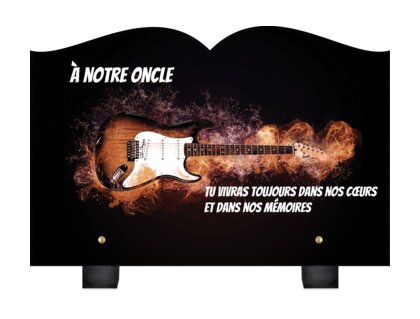 Plaque funéraire guitare-electrique-en-feu-forme-livre 16 Plaquedeces.fr

