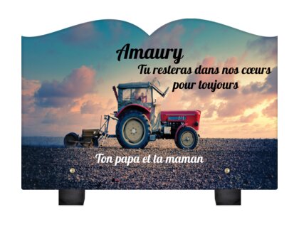 Plaque funéraire agriculteur-avec-son-tracteur-forme-livre 4 Plaquedeces.fr
