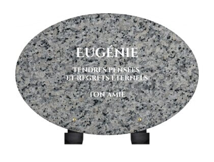 Plaque funéraire livre-granite-gris-forme-ovale 17 Plaquedeces.fr
