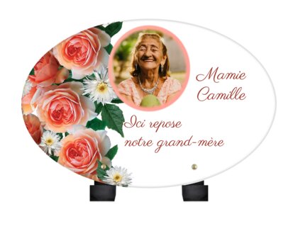 Plaque funéraire mur-de-roses-forme-ovale 2 Plaquedeces.fr
