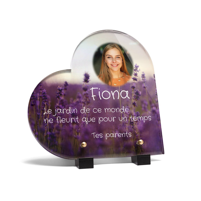 Plaque funéraire lavande-au-soleil-forme-coeur 28 Plaquedeces.fr
