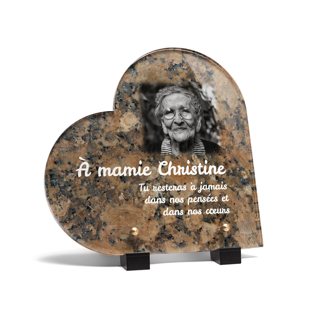 Plaque funéraire livre-granit-rose-forme-coeur 28 Plaquedeces.fr
