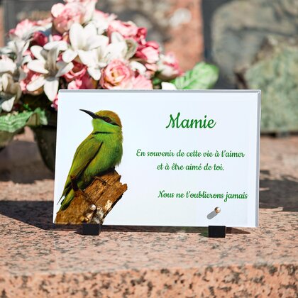 Plaque funéraire bel-oiseau-vert 28 Plaquedeces.fr
