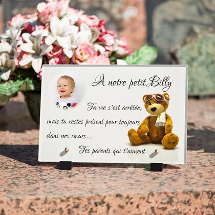 Plaque funéraire enfant-peluche 25 Plaquedeces.fr
