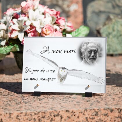 Plaque funéraire chouette-blanche 21 Plaquedeces.fr
