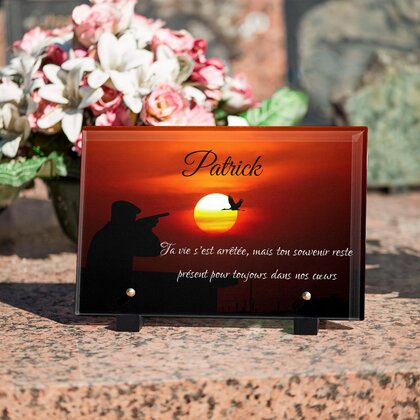 Plaque funéraire chasseur-oiseau 18 Plaquedeces.fr
