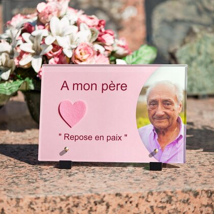 Plaque funéraire coeur-rose 23 Plaquedeces.fr
