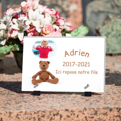Plaque funéraire ourson-en-laine 29 Plaquedeces.fr
