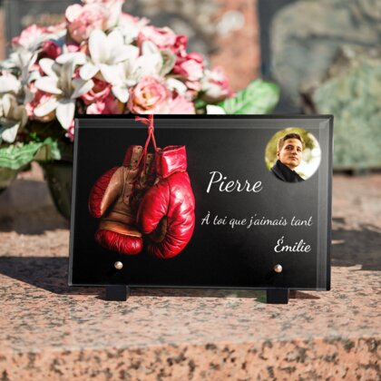 Plaque funéraire gants-de-boxe 26 Plaquedeces.fr
