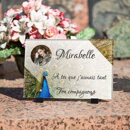 Plaque funéraire paon-incroyable 4 Plaquedeces.fr
