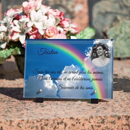 Plaque funéraire arc-en-ciel-et-nuages 16 Plaquedeces.fr

