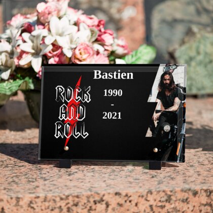 Plaque funéraire rock-eclair 14 Plaquedeces.fr
