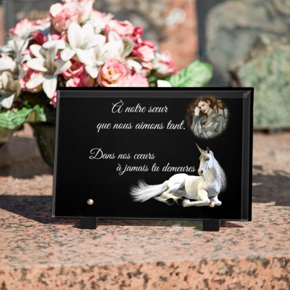 Plaque funéraire licorne-allonge 20 Plaquedeces.fr
