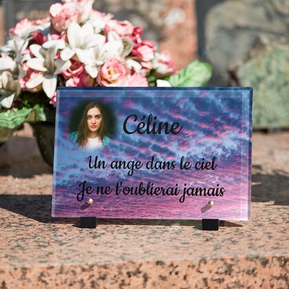 Plaque funéraire nuages-roses 30 Plaquedeces.fr
