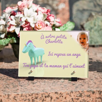 Plaque funéraire licorne-en-3d 7 Plaquedeces.fr

