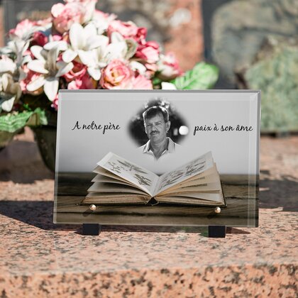 Plaque funéraire livre-ouvert 18 Plaquedeces.fr
