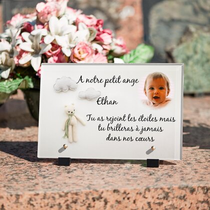 Plaque funéraire enfant-doudou-nuages 29 Plaquedeces.fr
