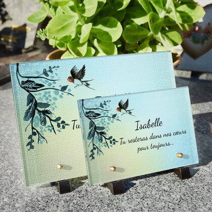 Plaque funéraire aquarelle-oiseau 27 Plaquedeces.fr
