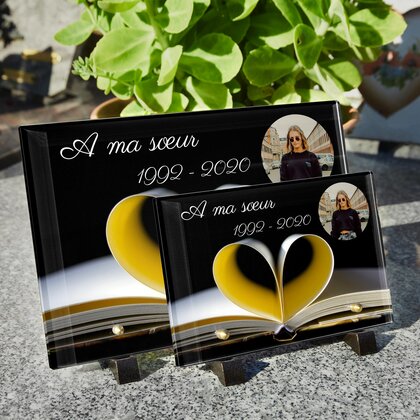 Plaque funéraire livre-pages-coeur 16 Plaquedeces.fr
