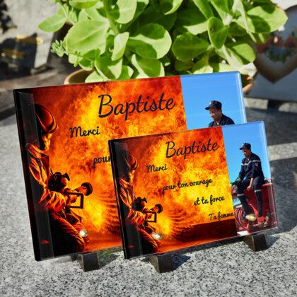 Plaque funéraire flammes-et-pompier 25 Plaquedeces.fr
