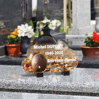 Plaque funéraire boule-de-petanque-forme-nuage 29 Plaquedeces.fr
